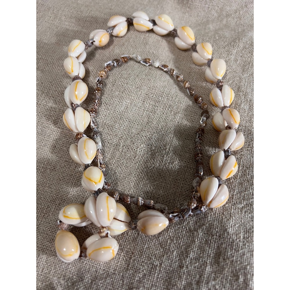 Vintage Gold Ringer Cowrie Shell Boho Necklace 34 Inch Mermaidcore Beach Boho